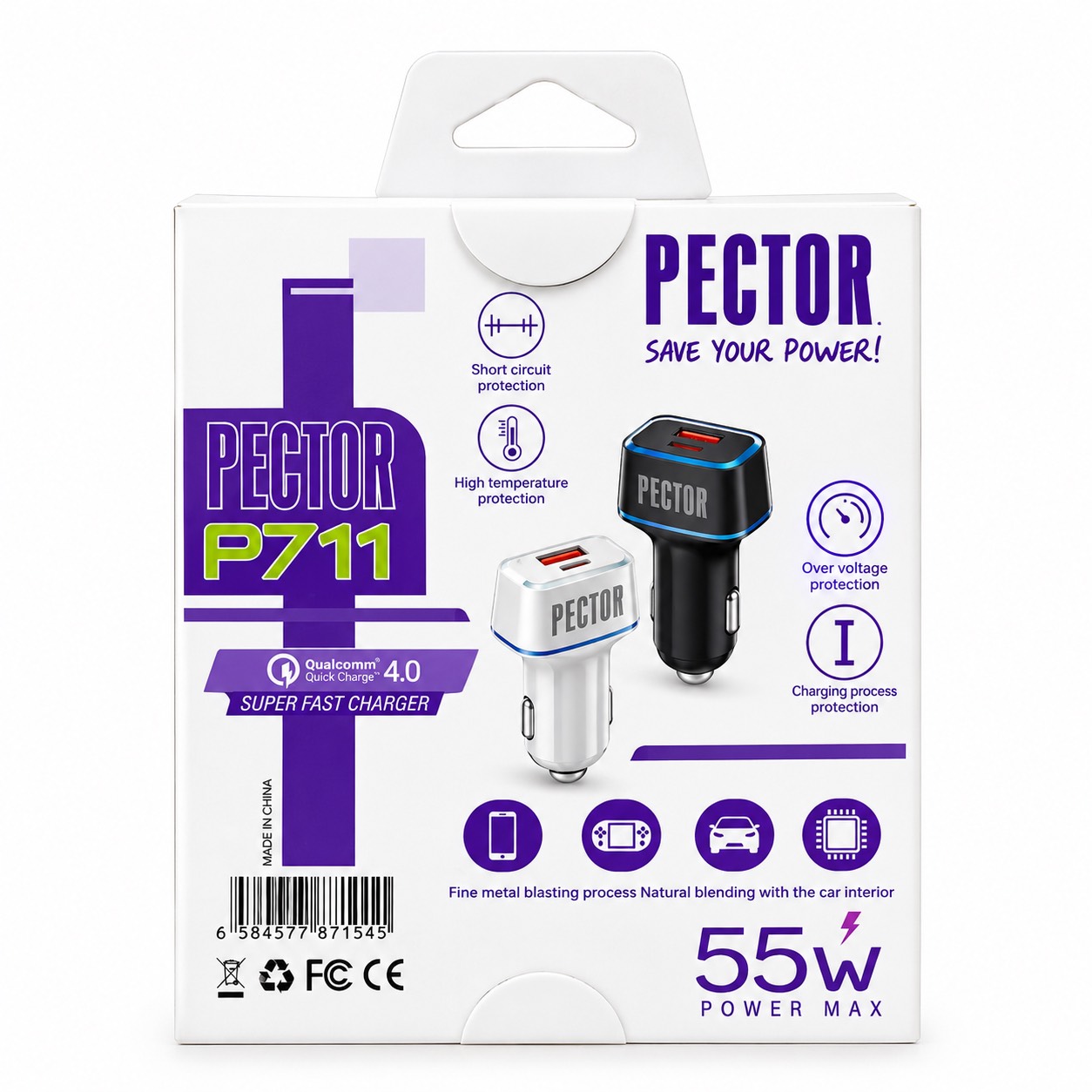 شارژر فندکی سوپر فست پکتور مدل Pector P711